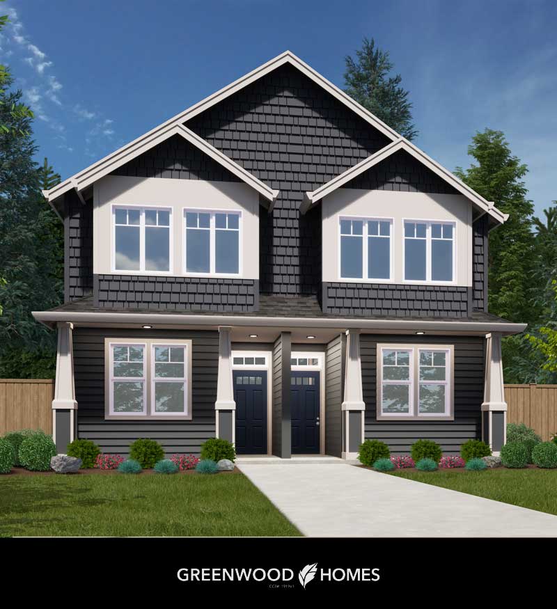 Duplex Rendering on Seneca in Portland, Oregon by Greenwood Homes